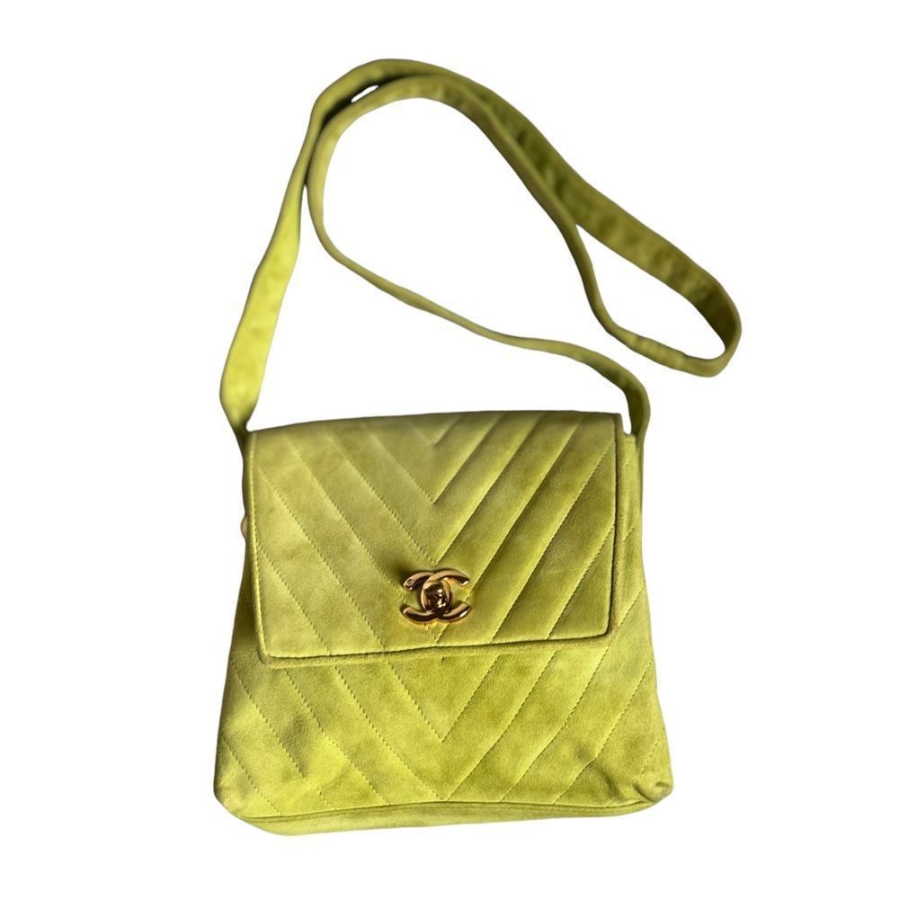 Chanel Vintage Suede Lime Green Cross Body Bag